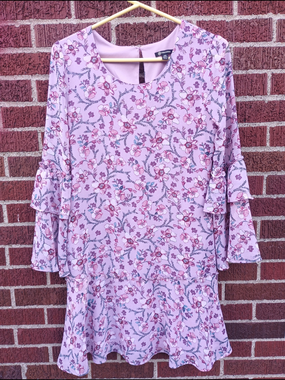 Versona Lilac Floral Scoop-Neck Dress